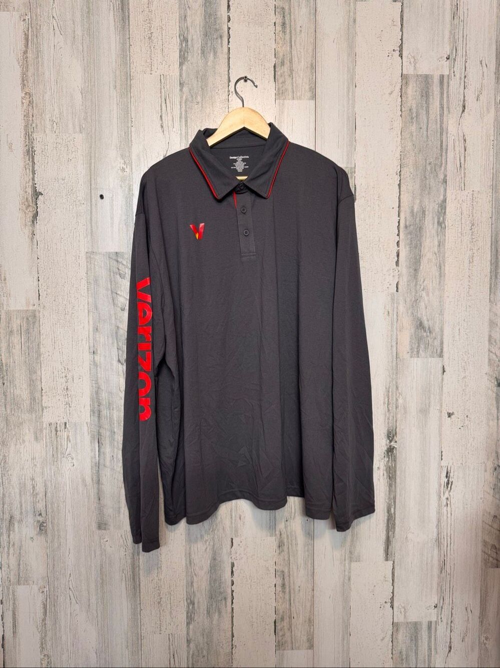 Verizon Employee Uniform Long Sleeve Polo Shirt Mens 2XL Charcoal Grey Cintas